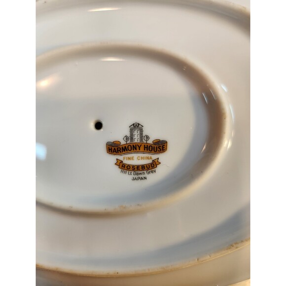Vintage Harmony House Fine China, Japan, "Rosebud" Gravy Boat Attached Tray - Picture 7 of 11